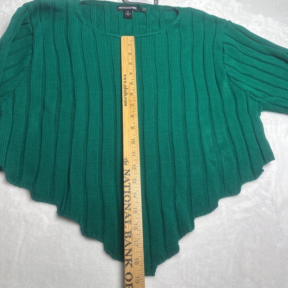 NWT~Pretty Little Thing  Sz XL Cropped Cable Knit Dip Hem Sweater KELLY GREEN - Picture 11 of 16